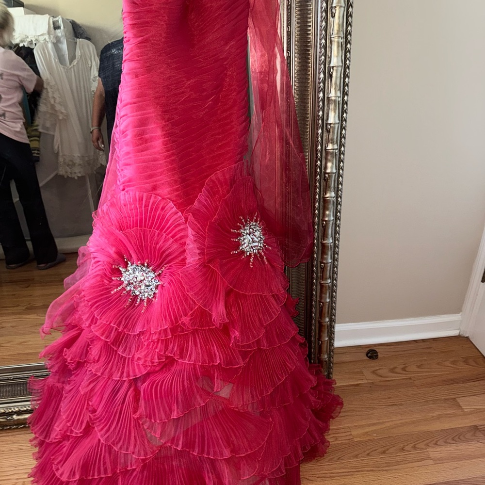 Jovani Vibrant Pink Dress with Textured Design